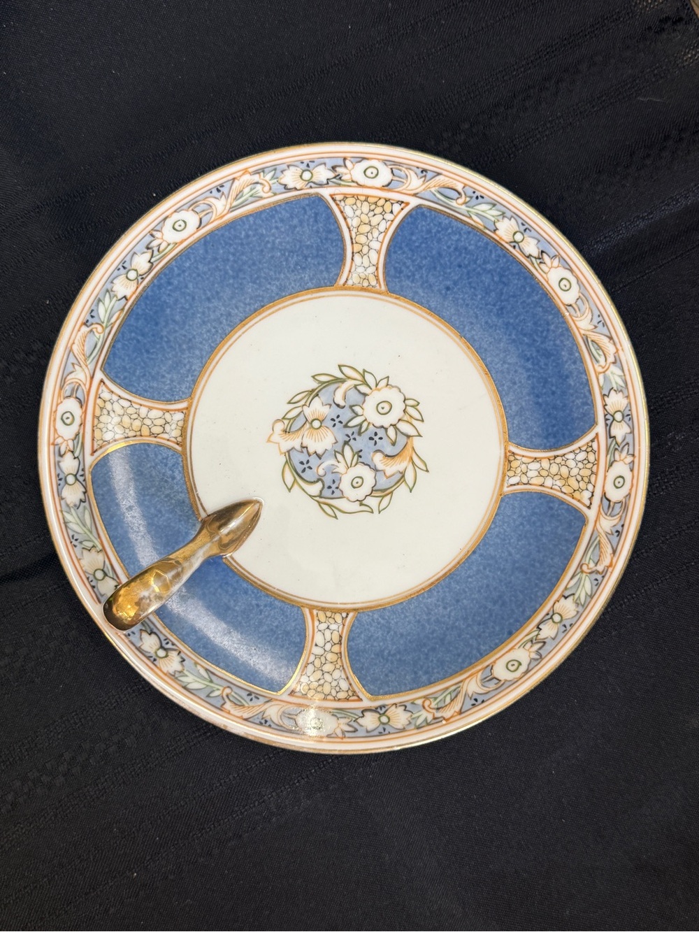 Antique Noritake morimura hand-painted single handle dish cobalt blue gold